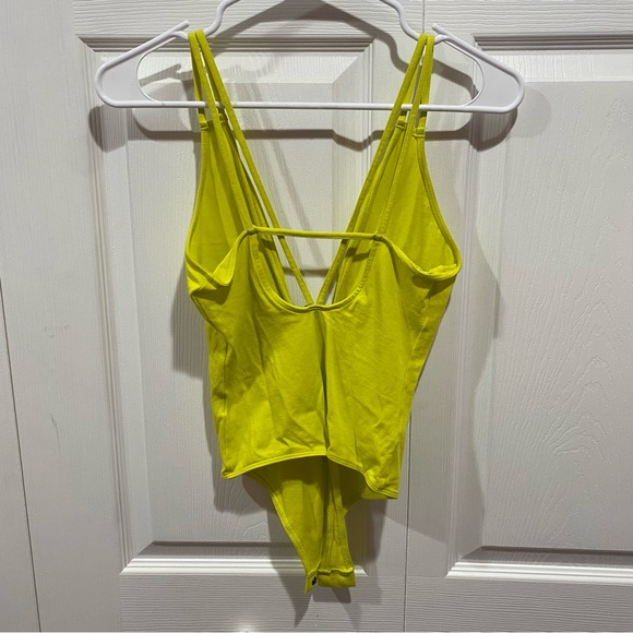 EXPRESS Women’s Spaghetti-Strap Soft Bodysuit Shirt Top - neon yellow, size XS - Picture 3 of 4